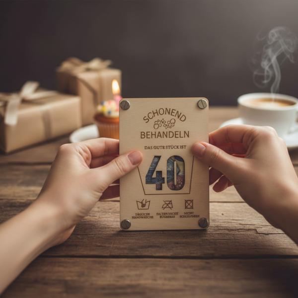 Geldgeschenk aus Holz - Geburtstagskarte 40 50 60 70 - Geldkarte aus Holz - Schonend Behandeln - Runder Geburtstag